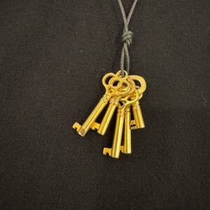 Gold Multi Key Cluster Pendant Necklace - Black Cord Vintage Boho